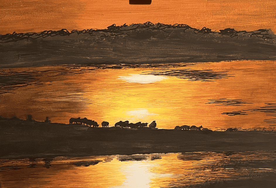 Coucher de soleil Irlandais, acrylique sur toile de Jo Hus